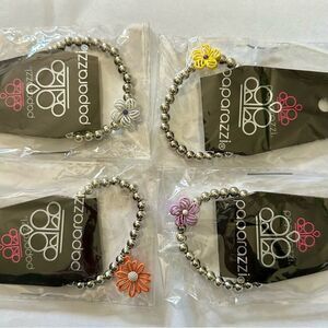 Paparazzi Silver Beaded Bracelets with Colorful Flower Charms Bundle #13